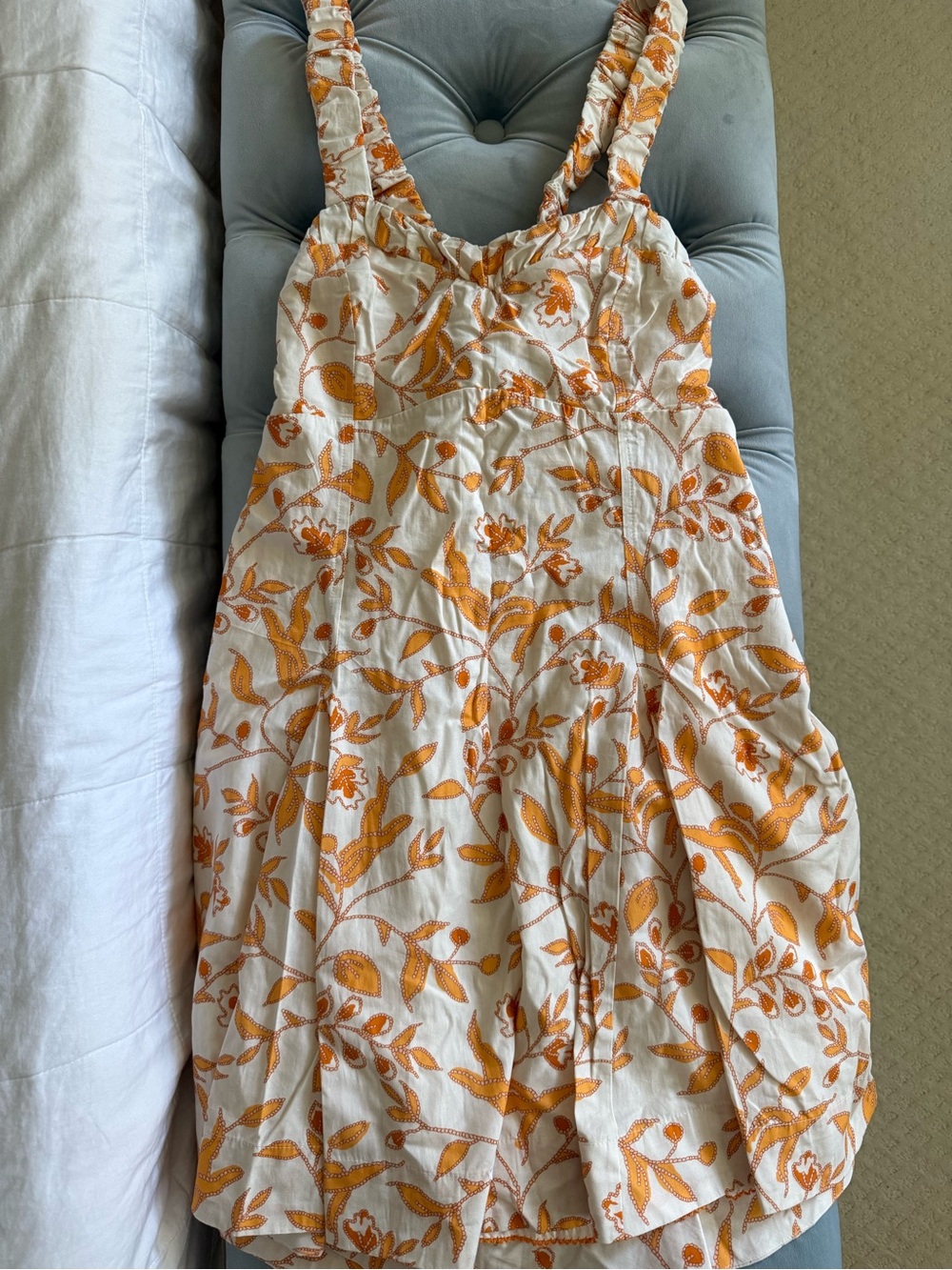 Maeve White Sundresses with Orange Leaf Motif
